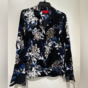 Jennifer Lopez Black and Blue Floral Blouse